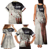 Walleye Fishing Family Matching Tank Maxi Dress and Hawaiian Shirt American Flag Vintage Design and Custom Name Option - Wonder Print Shop