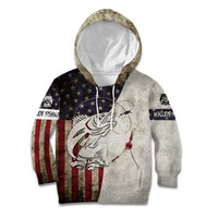 Walleye Fishing Kid Hoodie American Flag Vintage Design and Custom Name Option - Wonder Print Shop