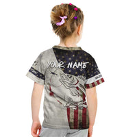 Walleye Fishing Kid T Shirt American Flag Vintage Design and Custom Name Option - Wonder Print Shop