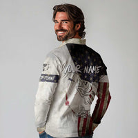 Walleye Fishing Long Sleeve Polo Shirt American Flag Vintage Design and Custom Name Option - Wonder Print Shop