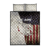 Walleye Fishing Quilt Bed Set American Flag Vintage Design and Custom Name Option - Wonder Print Shop