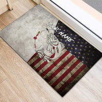 Walleye Fishing Rubber Doormat American Flag Vintage Design and Custom Name Option - Wonder Print Shop