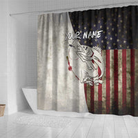 Walleye Fishing Shower Curtain American Flag Vintage Design and Custom Name Option - Wonder Print Shop