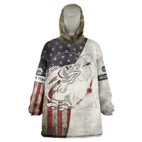 Walleye Fishing Wearable Blanket Hoodie American Flag Vintage Design and Custom Name Option - Wonder Print Shop