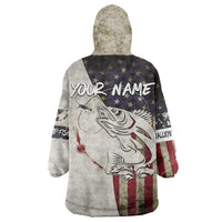 Walleye Fishing Wearable Blanket Hoodie American Flag Vintage Design and Custom Name Option - Wonder Print Shop