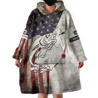 Walleye Fishing Wearable Blanket Hoodie American Flag Vintage Design and Custom Name Option - Wonder Print Shop