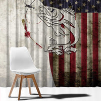 Walleye Fishing Window Curtain American Flag Vintage Design and Custom Name Option - Wonder Print Shop
