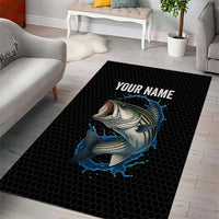 Striped Bass Jumping Area Rug Blue Splash Graphic and Custom Name Design - Wonder Print Shop