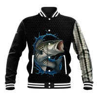 Striped Bass Jumping Baseball Jacket Blue Splash Graphic and Custom Name Design - Wonder Print Shop