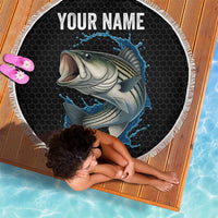 Striped Bass Jumping Beach Blanket Blue Splash Graphic and Custom Name Design - Wonder Print Shop