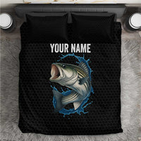 Striped Bass Jumping Bedding Set Blue Splash Graphic and Custom Name Design - Wonder Print Shop