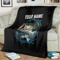 Striped Bass Jumping Blanket Blue Splash Graphic and Custom Name Design - Wonder Print Shop