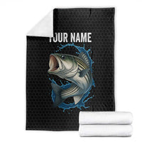 Striped Bass Jumping Blanket Blue Splash Graphic and Custom Name Design - Wonder Print Shop