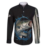 Striped Bass Jumping Family Matching Long Sleeve Bodycon Dress and Hawaiian Shirt Blue Splash Graphic and Custom Name Design - Wonder Print Shop