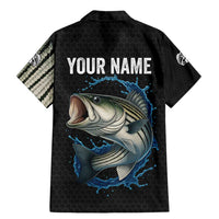 Striped Bass Jumping Family Matching Mermaid Dress and Hawaiian Shirt Blue Splash Graphic and Custom Name Design - Wonder Print Shop