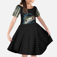 Striped Bass Jumping Family Matching Off Shoulder Maxi Dress and Hawaiian Shirt Blue Splash Graphic and Custom Name Design - Wonder Print Shop