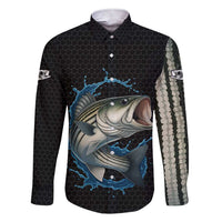 Striped Bass Jumping Family Matching Short Sleeve Bodycon Dress and Hawaiian Shirt Blue Splash Graphic and Custom Name Design - Wonder Print Shop