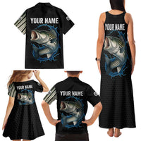 Striped Bass Jumping Family Matching Tank Maxi Dress and Hawaiian Shirt Blue Splash Graphic and Custom Name Design - Wonder Print Shop