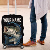 Striped Bass Jumping Luggage Cover Blue Splash Graphic and Custom Name Design - Wonder Print Shop