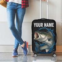 Striped Bass Jumping Luggage Cover Blue Splash Graphic and Custom Name Design - Wonder Print Shop