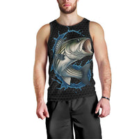 Striped Bass Jumping Men Tank Top Blue Splash Graphic and Custom Name Design - Wonder Print Shop