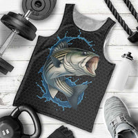 Striped Bass Jumping Men Tank Top Blue Splash Graphic and Custom Name Design - Wonder Print Shop