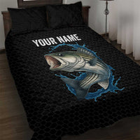 Striped Bass Jumping Quilt Bed Set Blue Splash Graphic and Custom Name Design - Wonder Print Shop