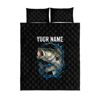 Striped Bass Jumping Quilt Bed Set Blue Splash Graphic and Custom Name Design - Wonder Print Shop
