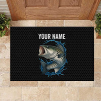 Striped Bass Jumping Rubber Doormat Blue Splash Graphic and Custom Name Design - Wonder Print Shop