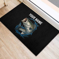 Striped Bass Jumping Rubber Doormat Blue Splash Graphic and Custom Name Design - Wonder Print Shop