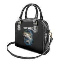 Striped Bass Jumping Shoulder Handbag Blue Splash Graphic and Custom Name Design - Wonder Print Shop