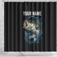 Striped Bass Jumping Shower Curtain Blue Splash Graphic and Custom Name Design - Wonder Print Shop