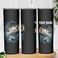 Striped Bass Jumping Skinny Tumbler Blue Splash Graphic and Custom Name Design - Wonder Print Shop