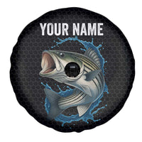 Striped Bass Jumping Spare Tire Cover Blue Splash Graphic and Custom Name Design - Wonder Print Shop