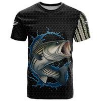 Striped Bass Jumping T Shirt Blue Splash Graphic and Custom Name Design - Wonder Print Shop