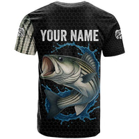 Striped Bass Jumping T Shirt Blue Splash Graphic and Custom Name Design - Wonder Print Shop
