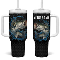 Striped Bass Jumping Tumbler With Handle Blue Splash Graphic and Custom Name Design - Wonder Print Shop
