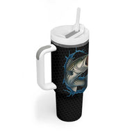 Striped Bass Jumping Tumbler With Handle Blue Splash Graphic and Custom Name Design - Wonder Print Shop