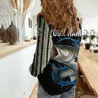 Striped Bass Jumping Women Casual Shirt Blue Splash Graphic and Custom Name Design - Wonder Print Shop