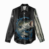 Striped Bass Jumping Women Casual Shirt Blue Splash Graphic and Custom Name Design - Wonder Print Shop