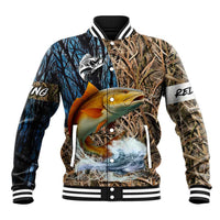 Redfish Splashing in Marsh Grass Baseball Jacket Custom Name and Nature Background Design - Wonder Print Shop