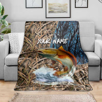 Redfish Splashing in Marsh Grass Blanket Custom Name and Nature Background Design - Wonder Print Shop