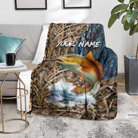 Redfish Splashing in Marsh Grass Blanket Custom Name and Nature Background Design - Wonder Print Shop