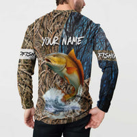 Redfish Splashing in Marsh Grass Button Sweatshirt Custom Name and Nature Background Design - Wonder Print Shop