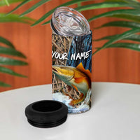 Redfish Splashing in Marsh Grass 4 in 1 Can Cooler Tumbler Custom Name and Nature Background Design - Wonder Print Shop