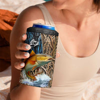 Redfish Splashing in Marsh Grass 4 in 1 Can Cooler Tumbler Custom Name and Nature Background Design - Wonder Print Shop