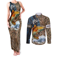 Redfish Splashing in Marsh Grass Couples Matching Tank Maxi Dress and Long Sleeve Button Shirt Custom Name and Nature Background Design - Wonder Print Shop