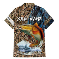 Redfish Splashing in Marsh Grass Family Matching Mermaid Dress and Hawaiian Shirt Custom Name and Nature Background Design - Wonder Print Shop