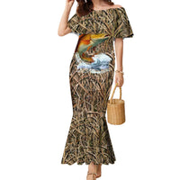 Redfish Splashing in Marsh Grass Family Matching Mermaid Dress and Hawaiian Shirt Custom Name and Nature Background Design - Wonder Print Shop