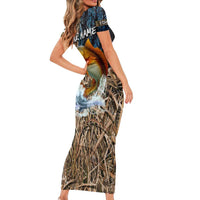 Redfish Splashing in Marsh Grass Family Matching Short Sleeve Bodycon Dress and Hawaiian Shirt Custom Name and Nature Background Design - Wonder Print Shop